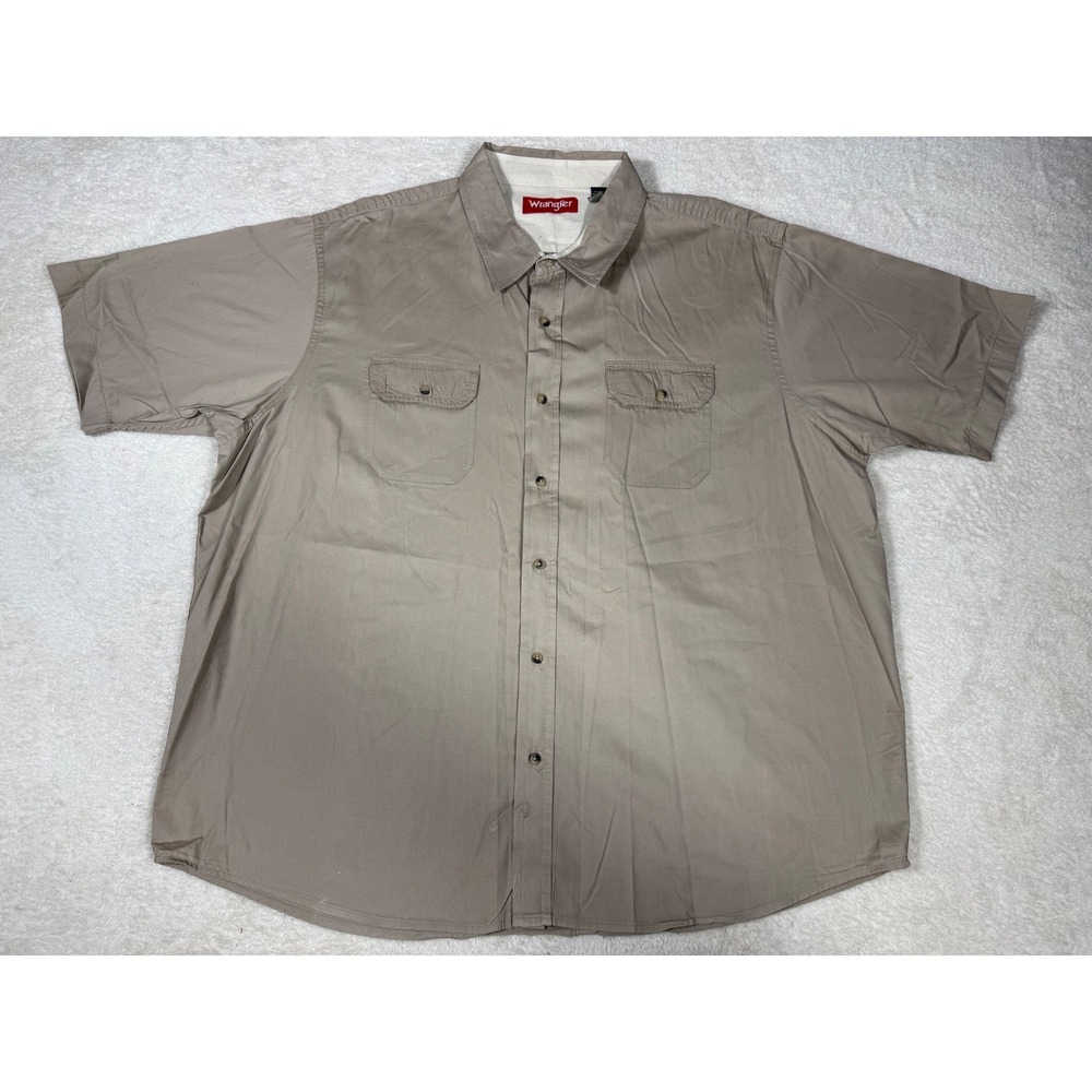 Wrangler Button Down Shirt Mens 3XL Tan Excellent Short Sleeve Workwear Utility